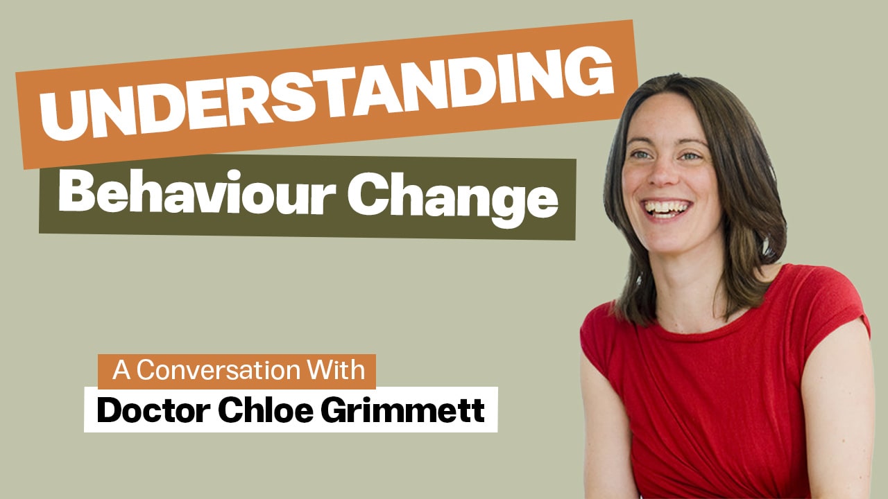 Stress-Free Longevity podcast episode 13 artwork featuring Dr Chloe Grimmett discussing behaviour change and sustainable habits