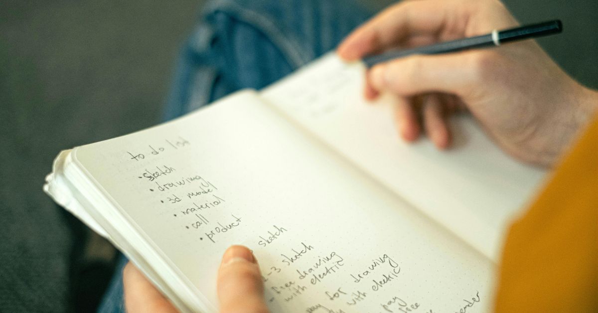 making-a-to-do-list Close up of a note book with a man making a to-do list