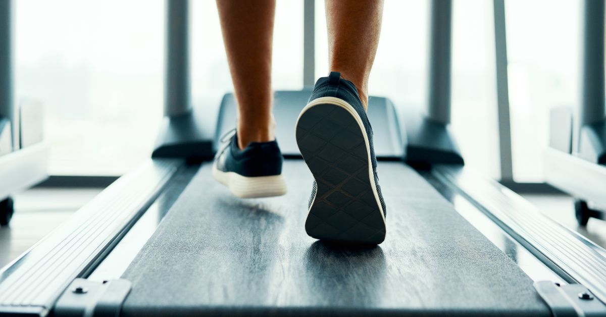 Close up of person walking on a treadmill