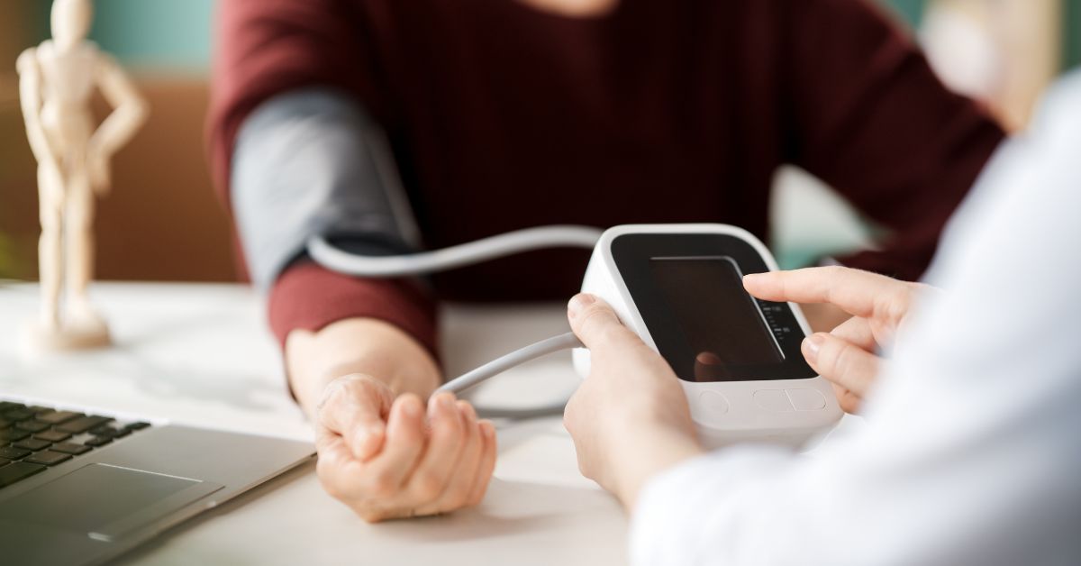 A blood pressure check — one of the five markers that make up your cardiometabolic health