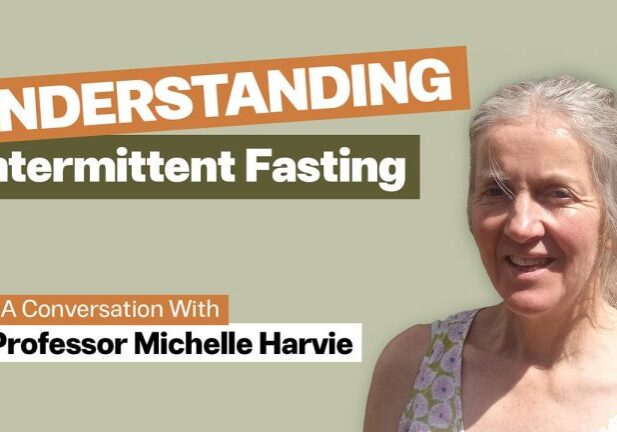 Stress-Free Longevity podcast episode 11 cover featuring Professor Michelle Harvie discussing intermittent fasting and 5:2 diet research