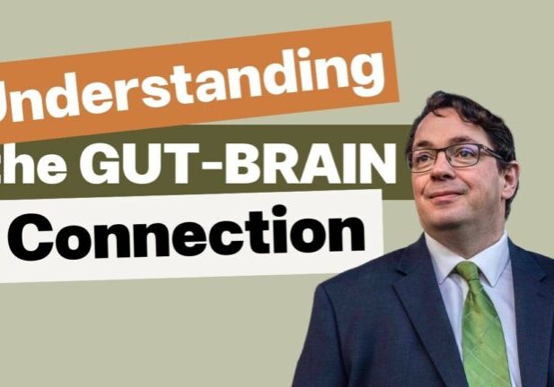 Prof. John Cryan looking to the left, with episode title Understanding the Gut Brain Connection